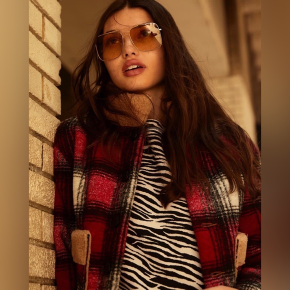 NSF Clothing Wool Plaid Red Sherpa Bomber Jacket XS - Picture 6 of 8